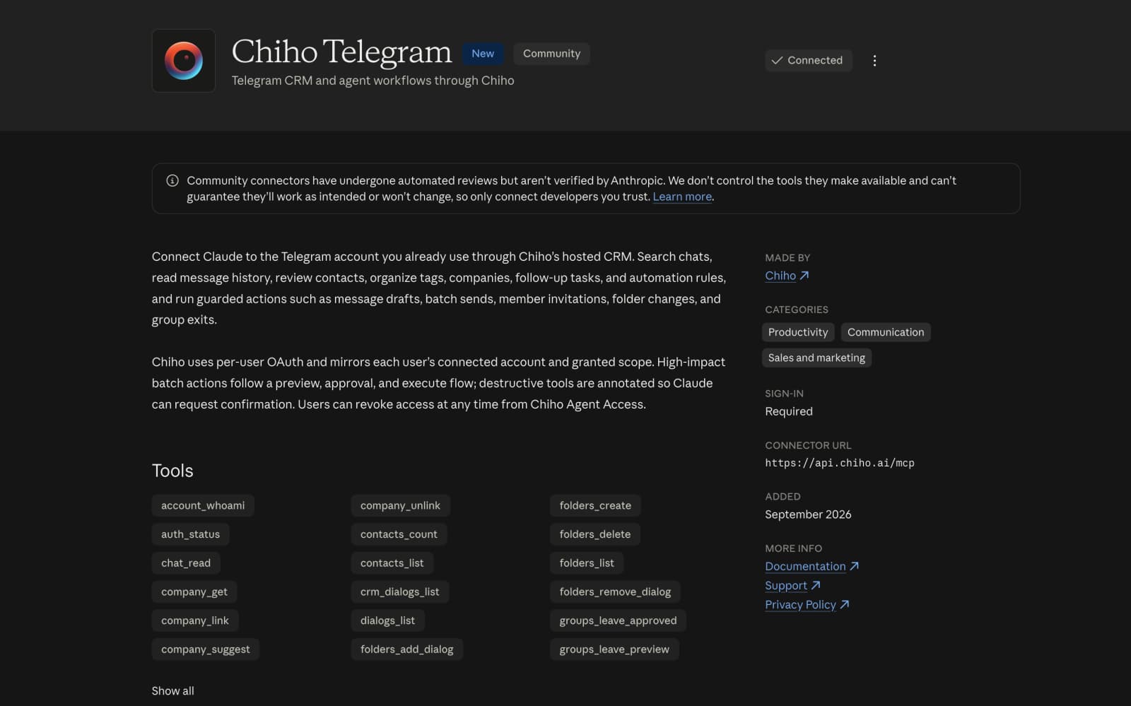Chiho Telegram Is Now Available in the Claude Directory