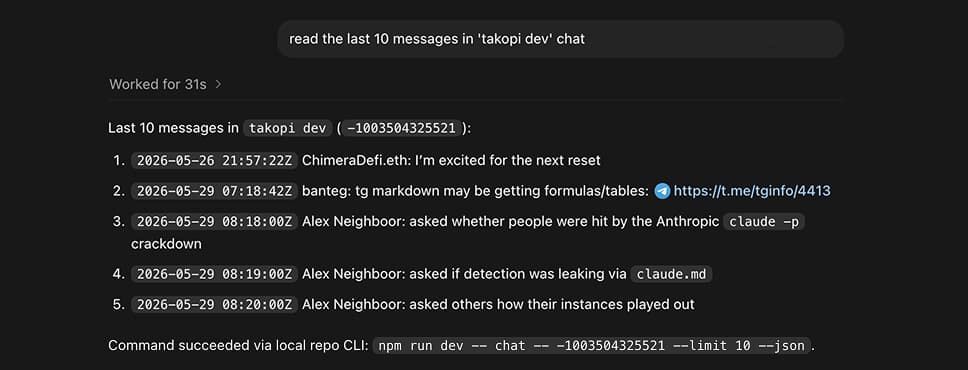 Local tgchats command-line workflow